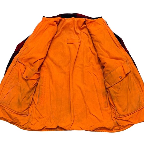Vintage 80s/90s L.L. Bean Mens Buffalo Plaid Reversible Orange Wool Hunting Chor - Picture 4 of 11